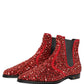 Dolce & Gabbana Red Embellished Chelsea Ankle Boots Shoes