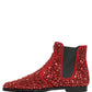 Dolce & Gabbana Red Embellished Chelsea Ankle Boots Shoes