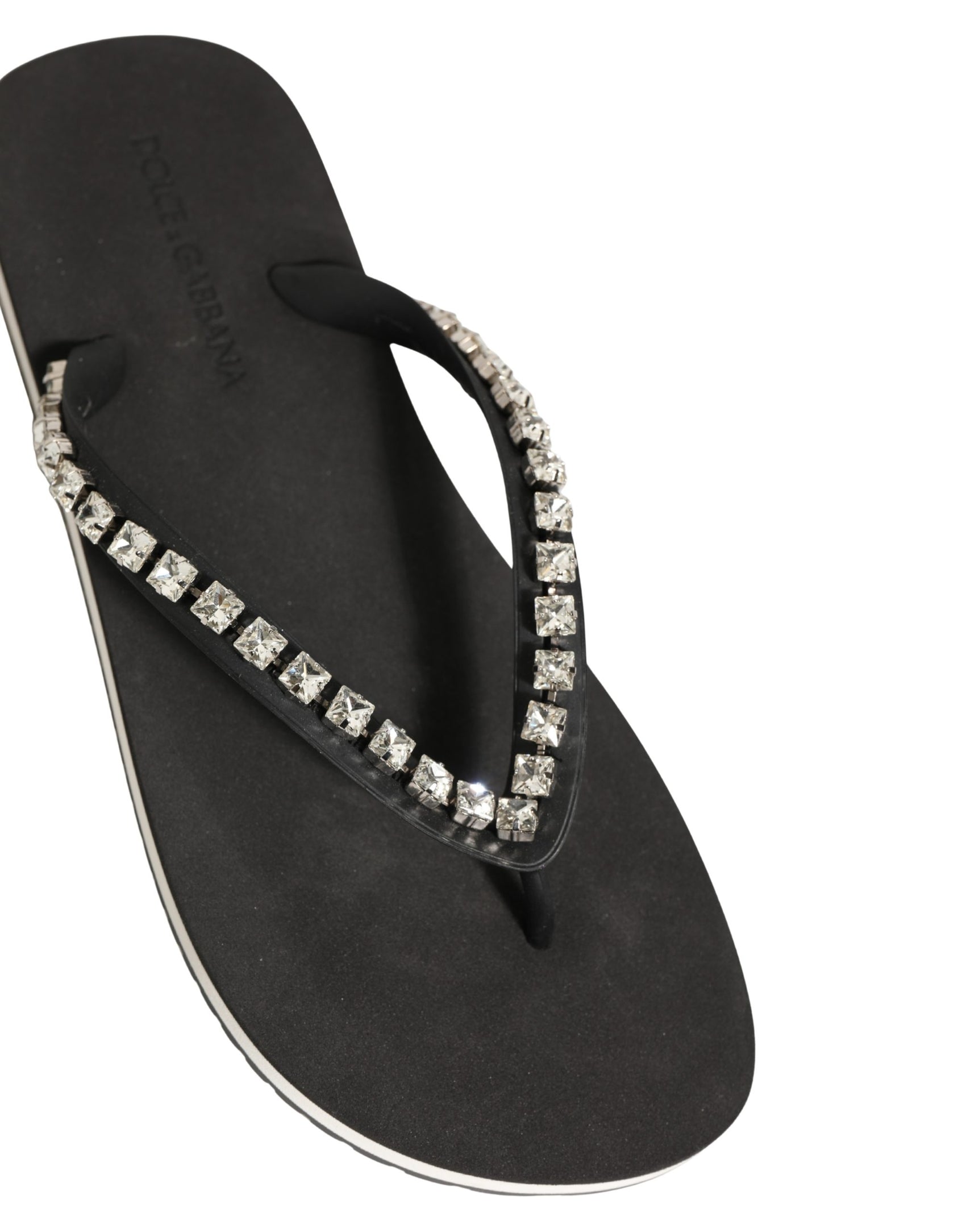 Dolce & Gabbana Black Embellished Rubber Flip Flops Men Shoes