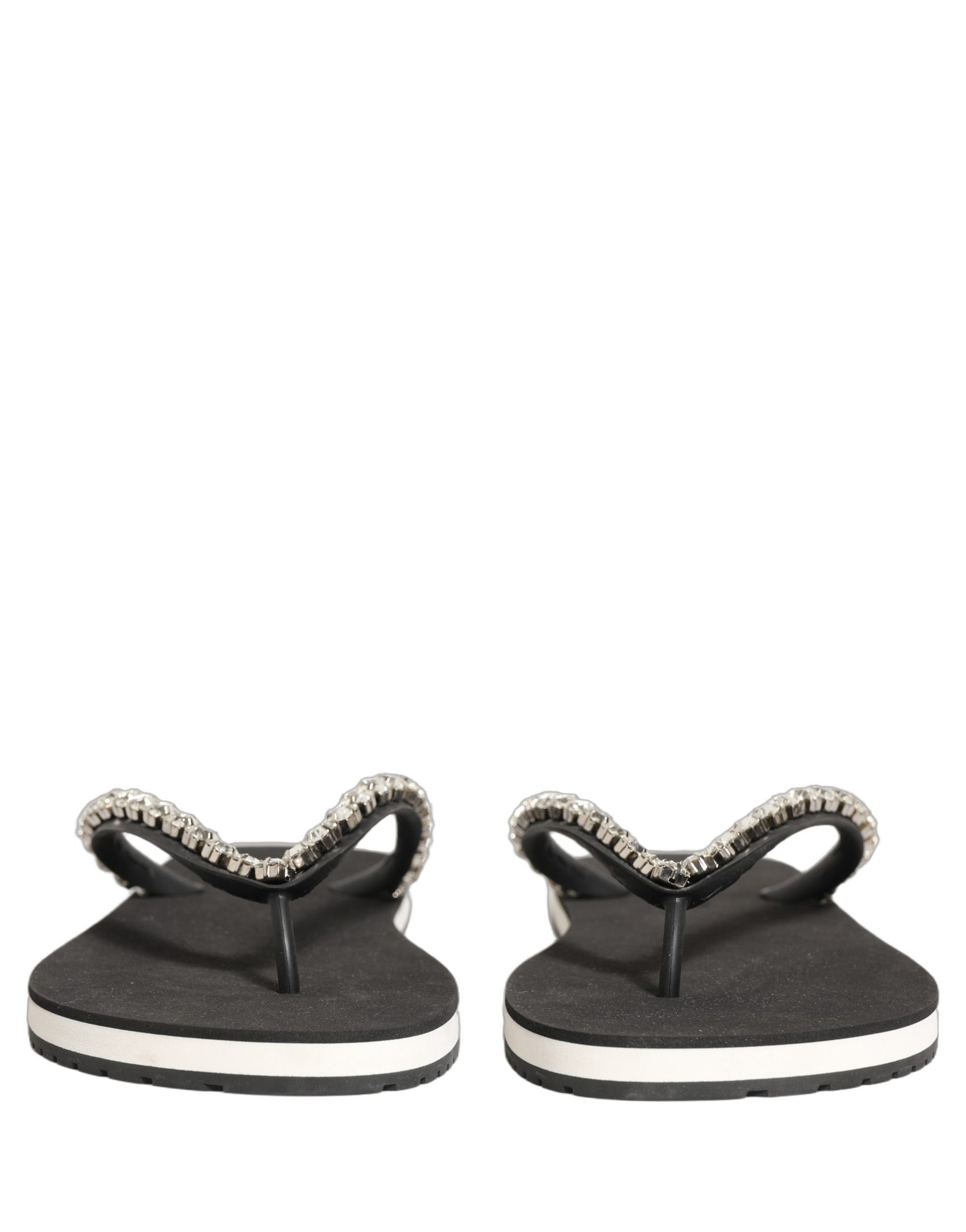 Dolce & Gabbana Black Embellished Rubber Flip Flops Men Shoes