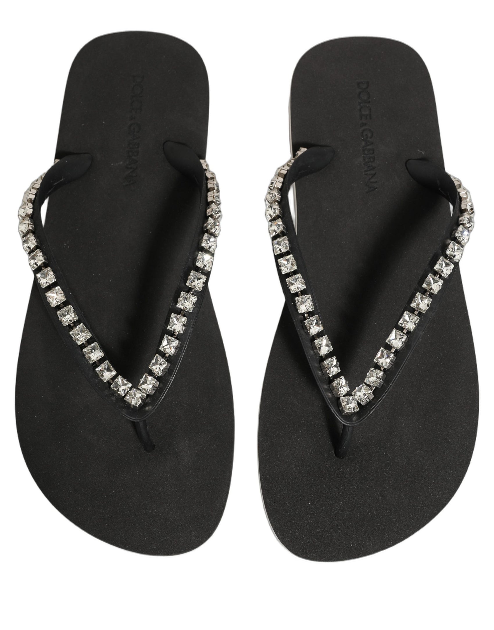 Dolce & Gabbana Black Embellished Rubber Flip Flops Men Shoes