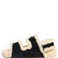 Dolce & Gabbana Beige Black Faux Fur Flats Men Sandals Shoes