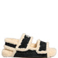 Dolce & Gabbana Beige Black Faux Fur Flats Men Sandals Shoes