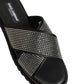 Dolce & Gabbana Black Strass Criss Cross Slide Sandals Shoes