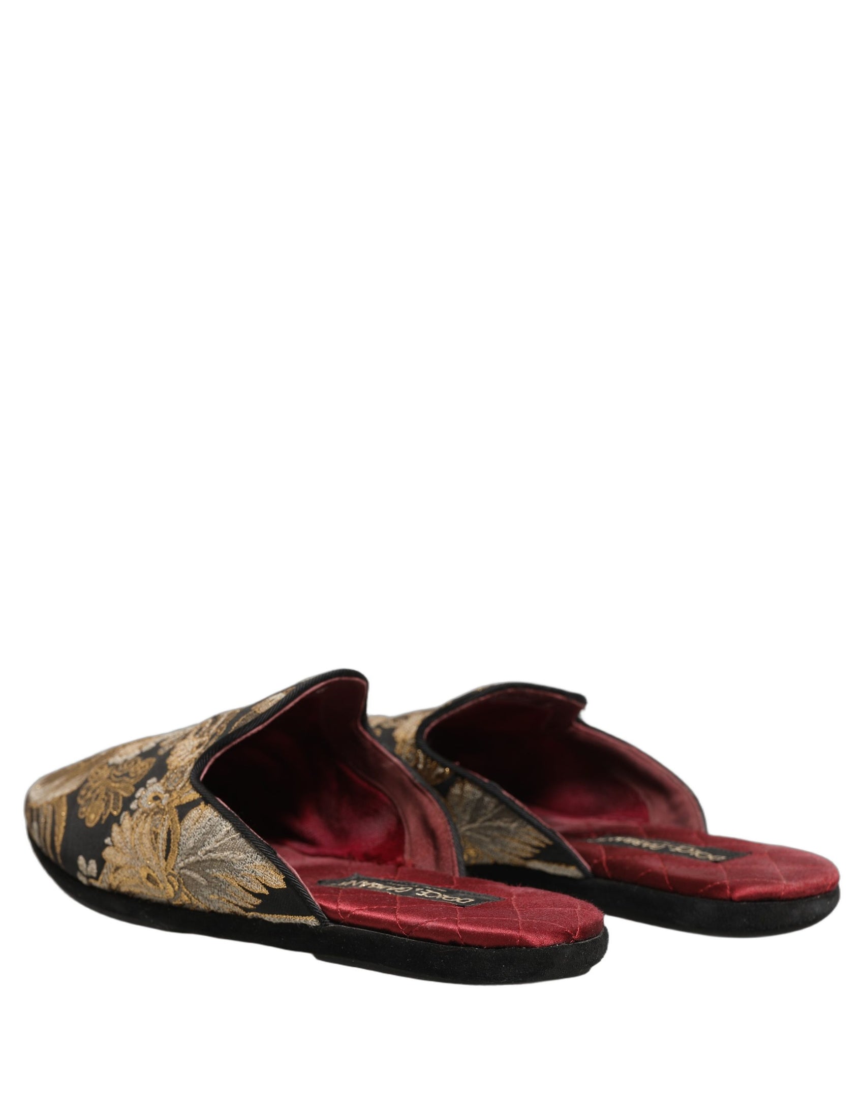 Dolce & Gabbana Black Floral Jacquard Flats Sandals Men Shoes