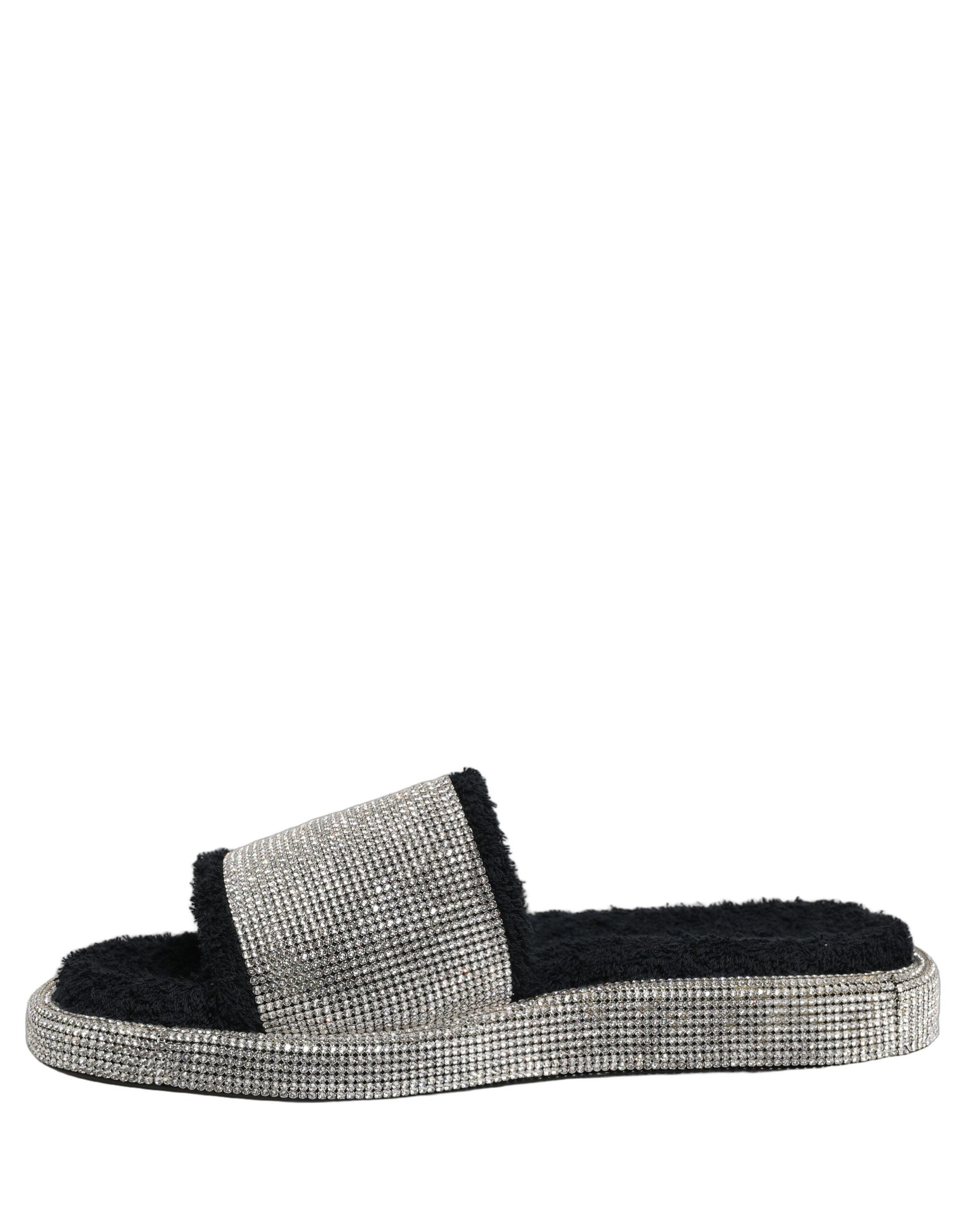 Dolce & Gabbana Black Crystal Embellished Platform Men Slides Shoes