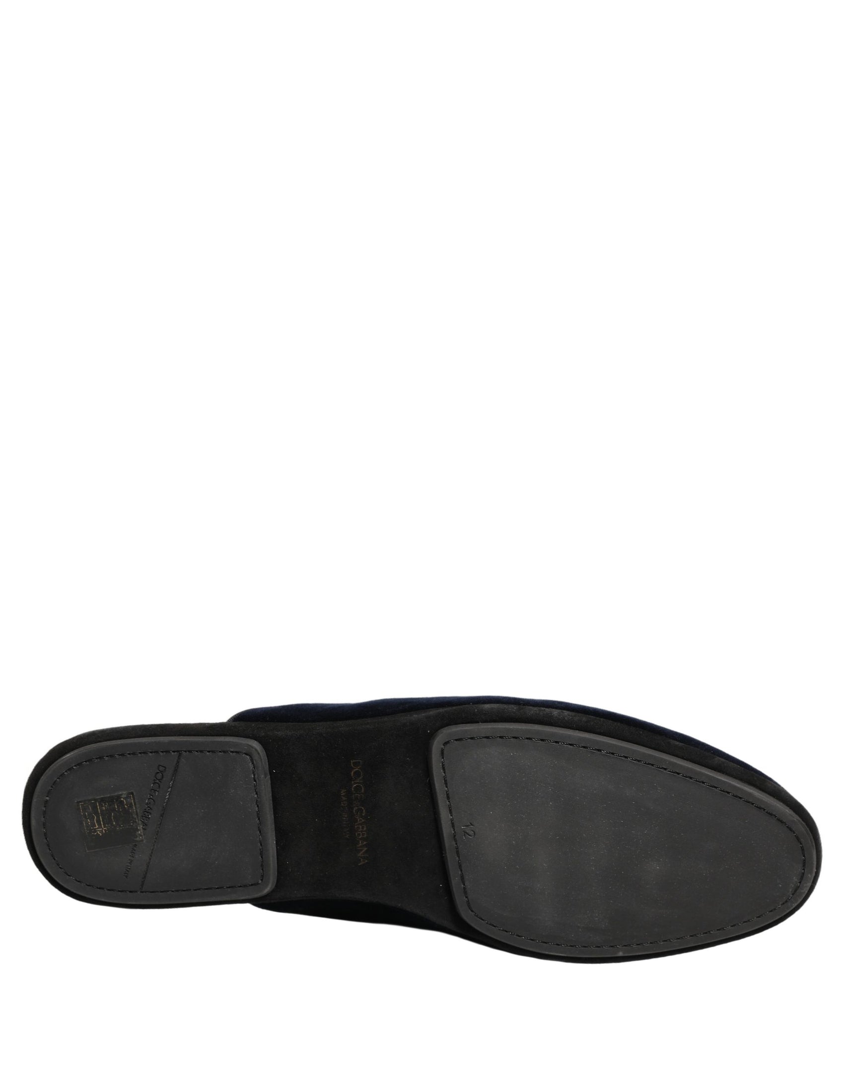 Dolce & Gabbana Dark Blue Suede Slides Flat Slipper Men Shoes