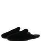 Dolce & Gabbana Black Suede Slides Flat Slipper Men Shoes