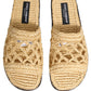 Dolce & Gabbana Beige Straw Raffia Slides Sandals Flats Shoes