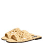 Dolce & Gabbana Beige Straw Raffia Slides Sandals Flats Shoes