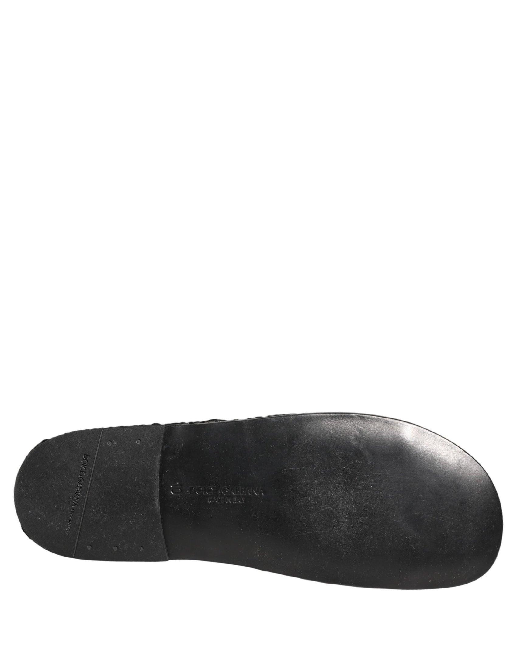 Dolce & Gabbana Black Fabric Woven Slides Sandals Flats Shoes
