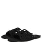 Dolce & Gabbana Black Fabric Woven Slides Sandals Flats Shoes