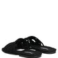 Dolce & Gabbana Black Fabric Woven Slides Sandals Flats Shoes