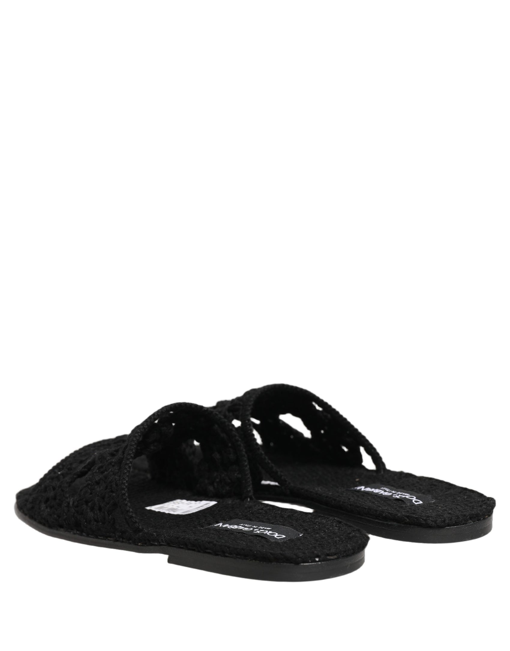 Dolce & Gabbana Black Fabric Woven Slides Sandals Flats Shoes
