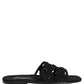 Dolce & Gabbana Black Fabric Woven Slides Sandals Flats Shoes