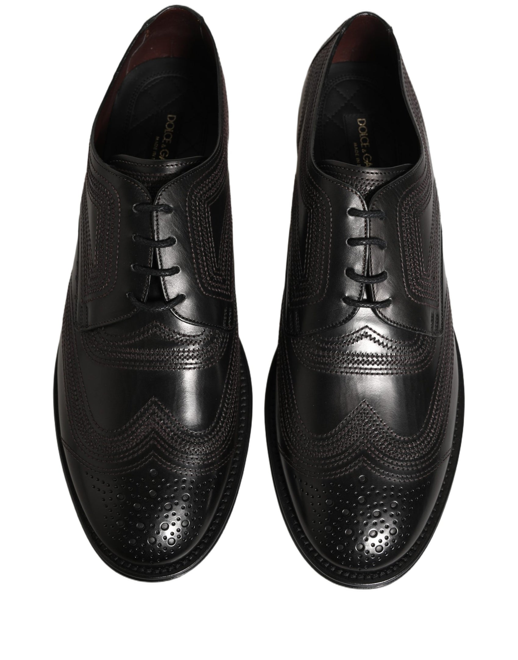 Dolce & Gabbana Black Embroidered Leather Derby Dress Shoes