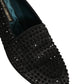 Dolce & Gabbana Black Rhinestone Embellished Loafers Shoes