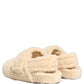 Dolce & Gabbana Beige Faux Fur Flats Men Slides Sandals Shoes