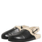 Dolce & Gabbana Beige Black Fur Shearling Slides Sandals Shoes