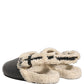 Dolce & Gabbana Beige Black Fur Shearling Slides Sandals Shoes