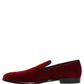 Dolce & Gabbana Maroon Velvet Slip On Men Dress Loafers Shoes