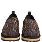 Dolce & Gabbana Brown Leopard Print Quilted Men Sneakers Shoes