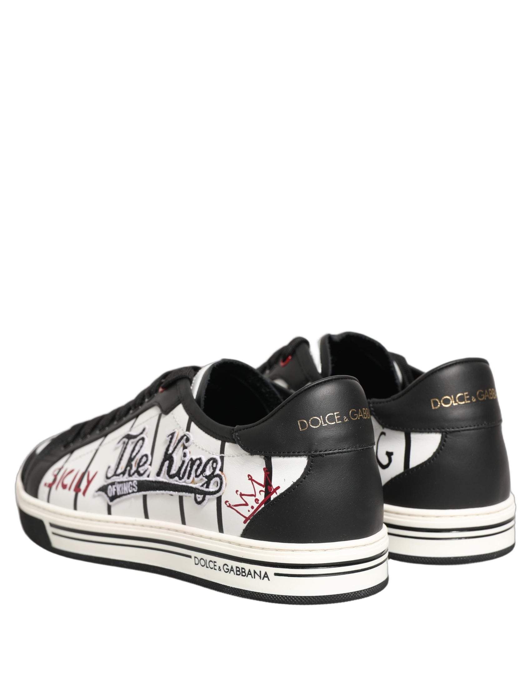 Dolce & Gabbana White Black DG Logo King Patch Low-Top Sneaker Shoes