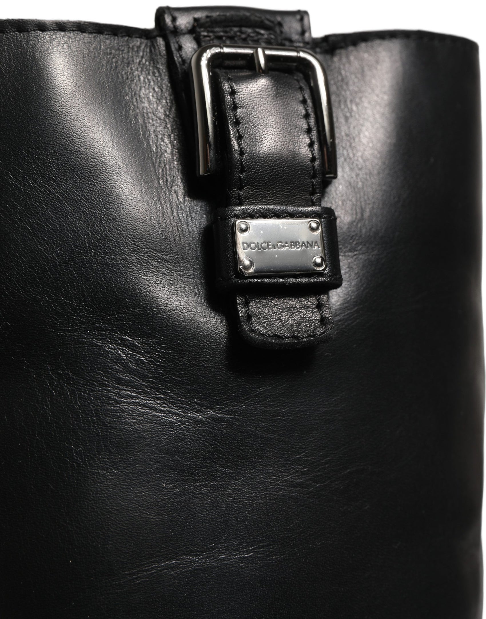 Dolce & Gabbana Black Leather Buckle Detail Mid Calf Boots Shoes