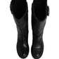 Dolce & Gabbana Black Leather Buckle Detail Mid Calf Boots Shoes