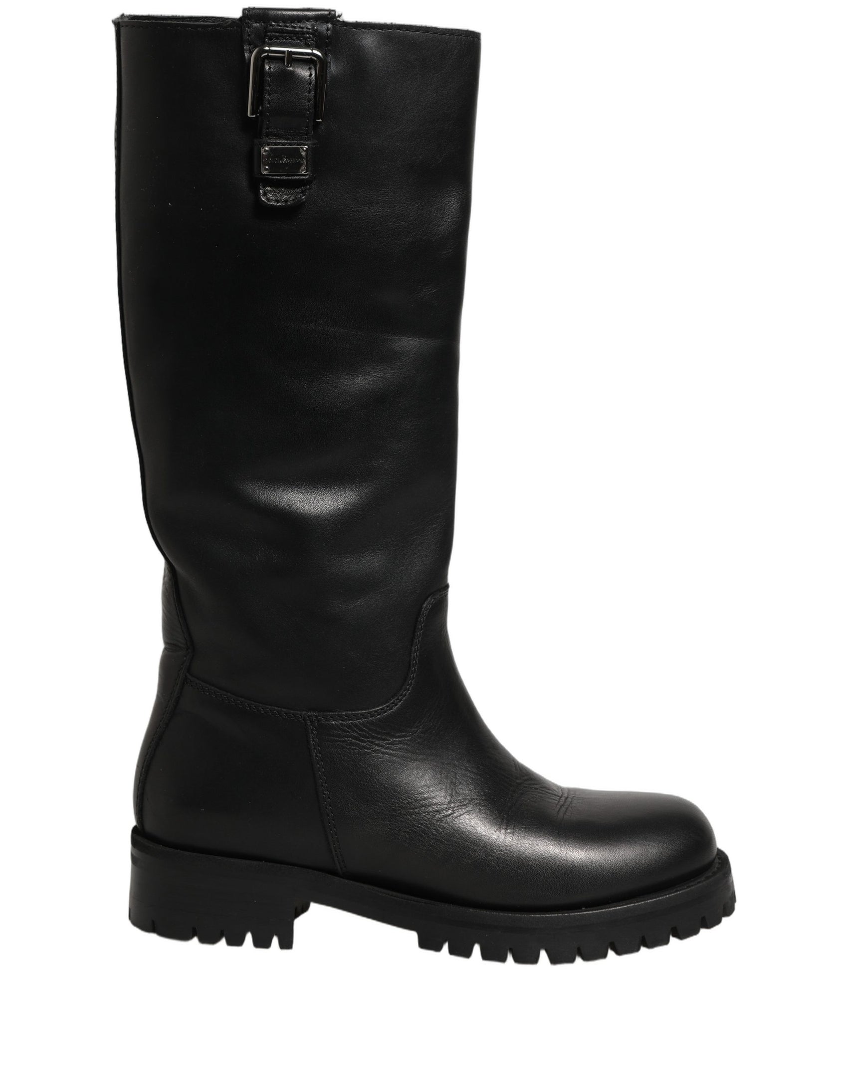 Dolce & Gabbana Black Leather Buckle Detail Mid Calf Boots Shoes