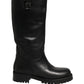 Dolce & Gabbana Black Leather Buckle Detail Mid Calf Boots Shoes