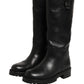 Dolce & Gabbana Black Leather Buckle Detail Mid Calf Boots Shoes