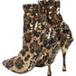 Dolce & Gabbana Gold Leopard Sequin Sock Ankle Boots Shoes