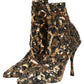 Dolce & Gabbana Gold Leopard Sequin Sock Ankle Boots Shoes