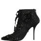 Dolce & Gabbana Black Embellished Mesh Ankle Boots Shoes