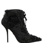 Dolce & Gabbana Black Embellished Mesh Ankle Boots Shoes