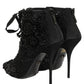 Dolce & Gabbana Black Embellished Mesh Ankle Boots Shoes
