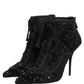 Dolce & Gabbana Black Embellished Mesh Ankle Boots Shoes