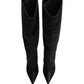 Dolce & Gabbana Black Satin Knee High Stiletto Boots Shoes