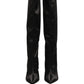 Dolce & Gabbana Black Satin Knee High Stiletto Boots Shoes