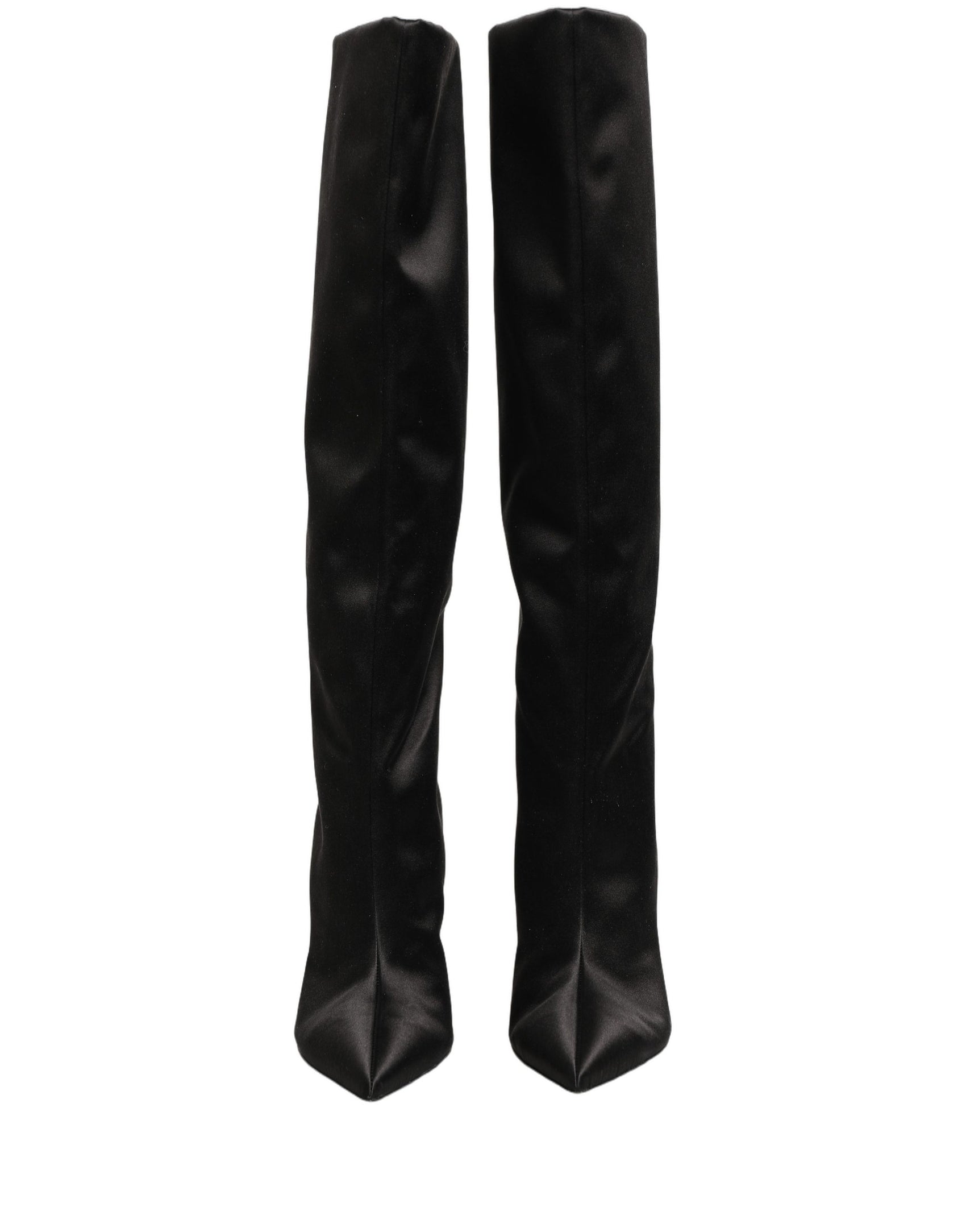 Dolce & Gabbana Black Satin Knee High Stiletto Boots Shoes