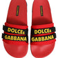 Dolce & Gabbana Red Neoprene Slides Flats Beachwear Shoes