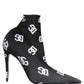 Dolce & Gabbana Black Logo Stretch Heels Ankle Boots Shoes