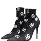 Dolce & Gabbana Black Logo Stretch Heels Ankle Boots Shoes
