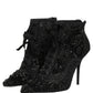 Dolce & Gabbana Black Embellished Mesh Ankle Boots Shoes