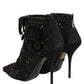 Dolce & Gabbana Black Embellished Mesh Ankle Boots Shoes