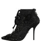 Dolce & Gabbana Black Embellished Mesh Ankle Boots Shoes
