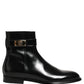Dolce & Gabbana Black Leather Logo Buckle Mid Calf Boots Shoes