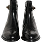 Dolce & Gabbana Black Leather Logo Buckle Mid Calf Boots Shoes