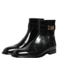 Dolce & Gabbana Black Leather Logo Buckle Mid Calf Boots Shoes